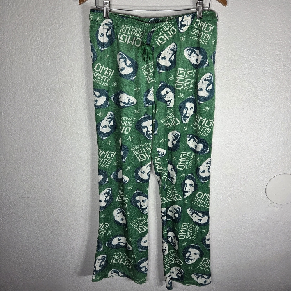 Elf Omg Santa I Know Him Pajama Pants Men’s SZ XL Green Will Ferrell Face Print